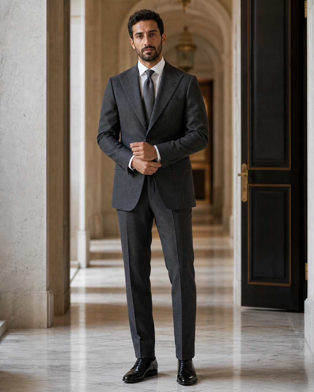 Charcoal Linen Beach Wedding Suit - Custom Made to Measure front view