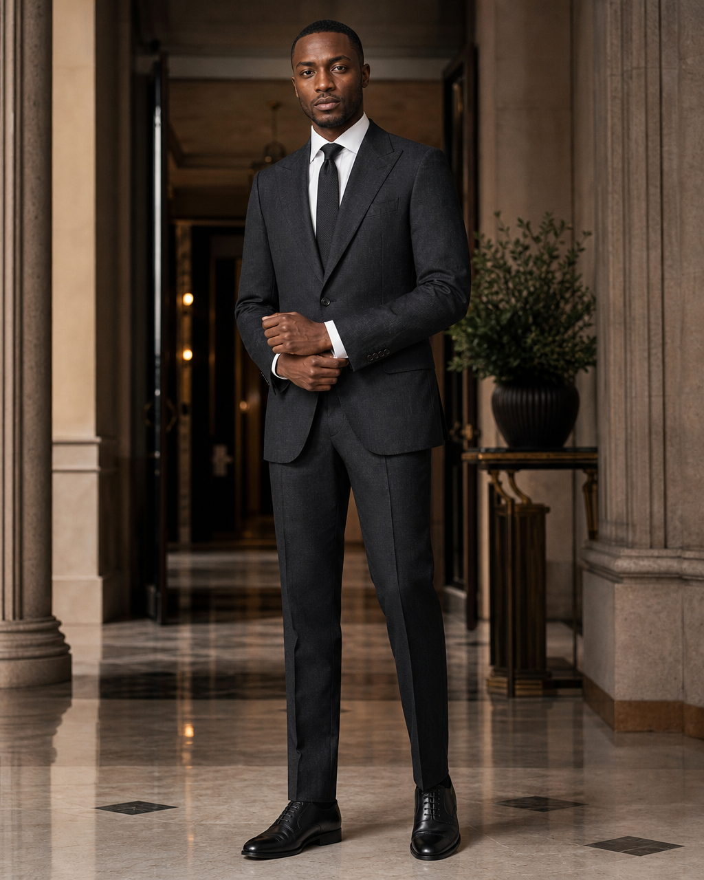 Charcoal Linen Outdoor Wedding Suit - Custom Made to Measure front view