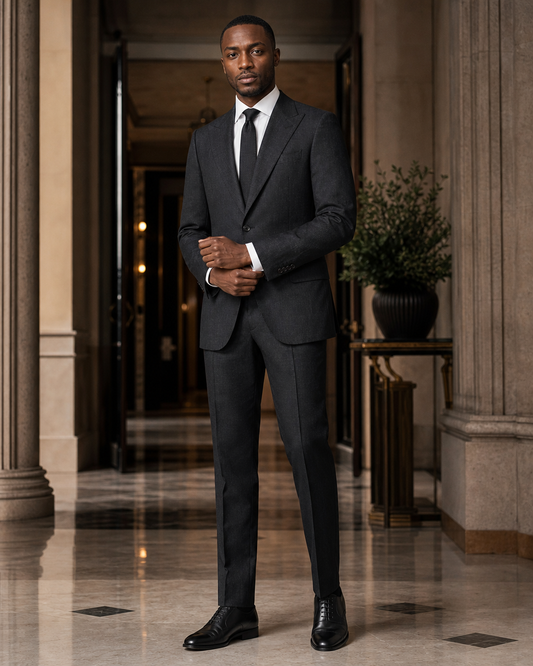 Charcoal Linen Outdoor Wedding Suit - Custom Made to Measure front view
