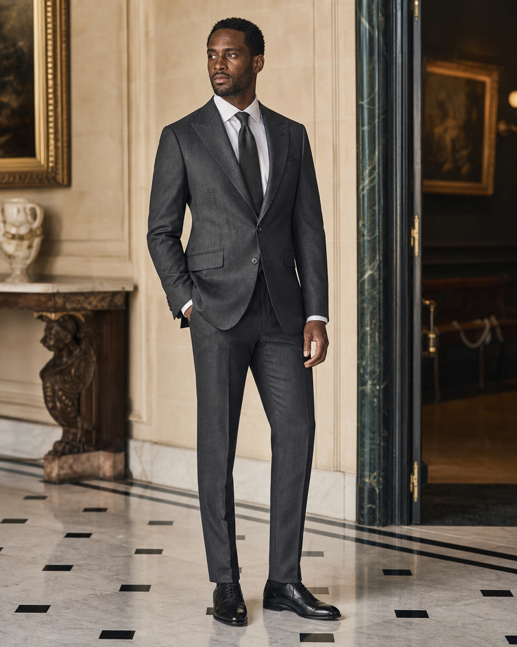 Charcoal Linen Outdoor Wedding Suit - Custom Made to Measure side back view