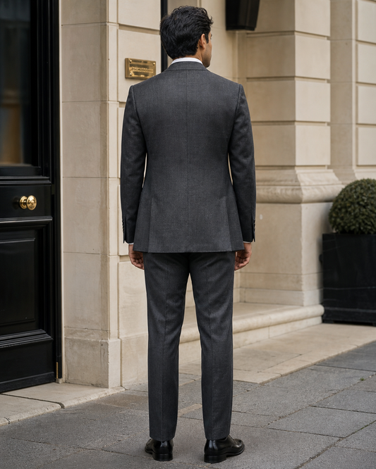 Charcoal Linen Peak Lapel Suit - Custom Made to Measure back view