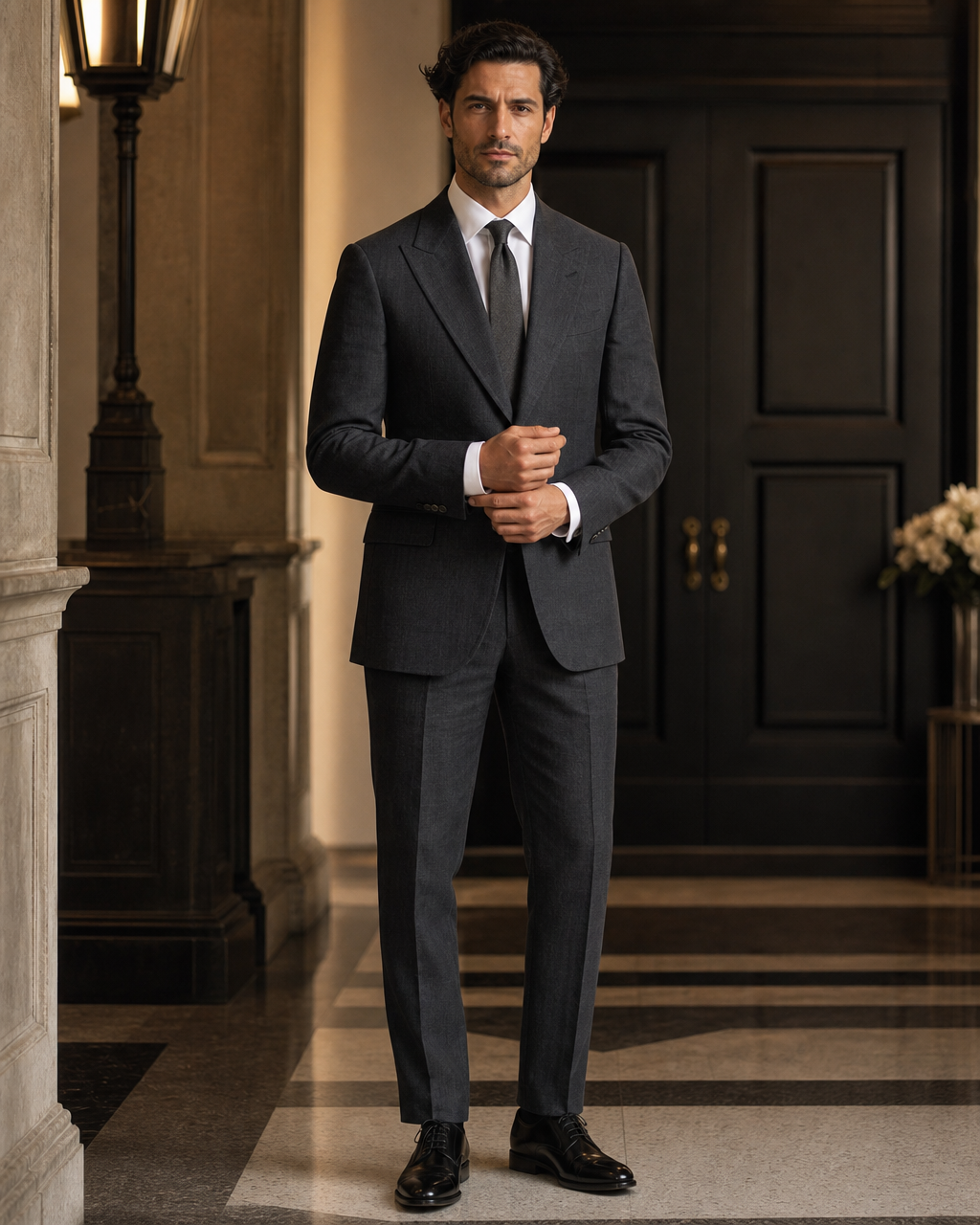 Charcoal Linen Summer Suit - Custom Made to Measure front view