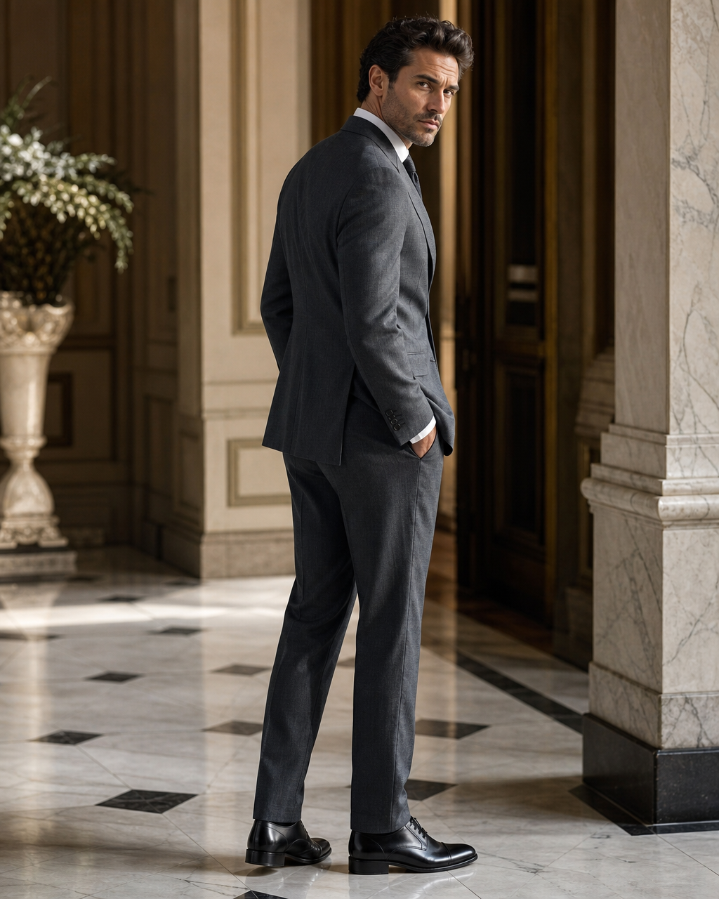 Charcoal Linen Summer Suit - Custom Made to Measure side back view