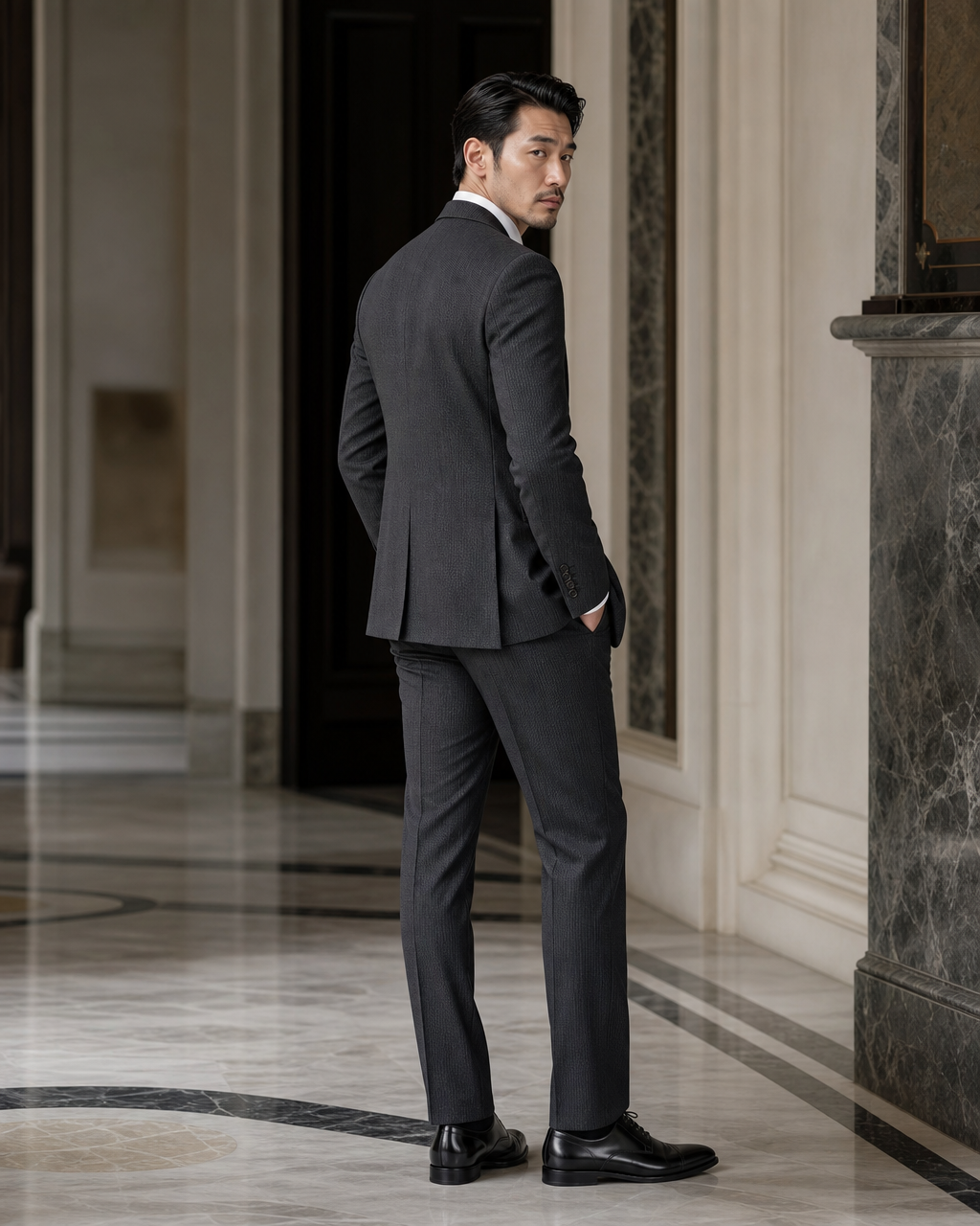 Charcoal Seersucker Summer Suit - Custom Made to Measure side back view