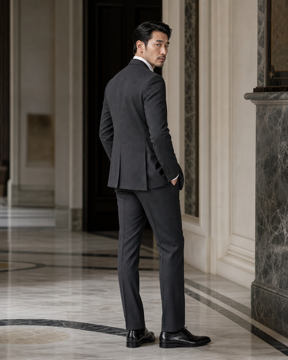 Charcoal Seersucker Summer Suit - Custom Made to Measure side back view