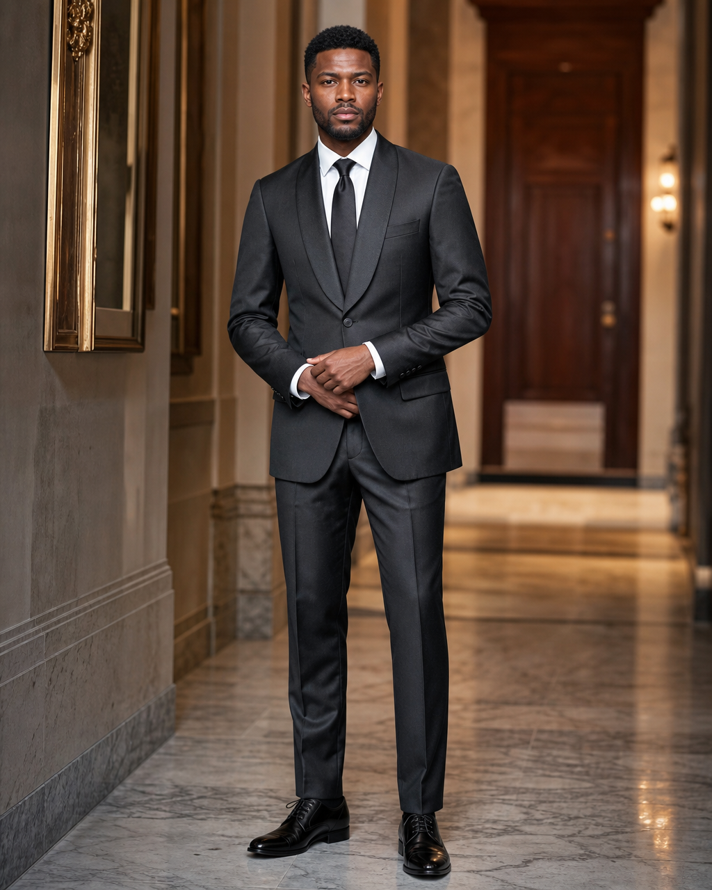 Charcoal Silk Blend Shawl Lapel Suit - Custom Made to Measure front view
