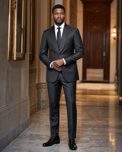 Charcoal Silk Blend Shawl Lapel Suit - Custom Made to Measure front view
