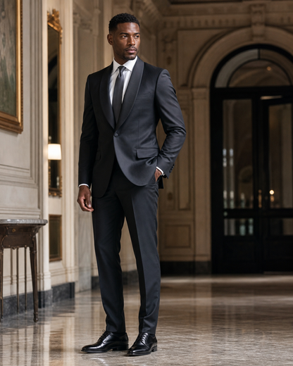Charcoal Silk Blend Shawl Lapel Suit - Custom Made to Measure side back view