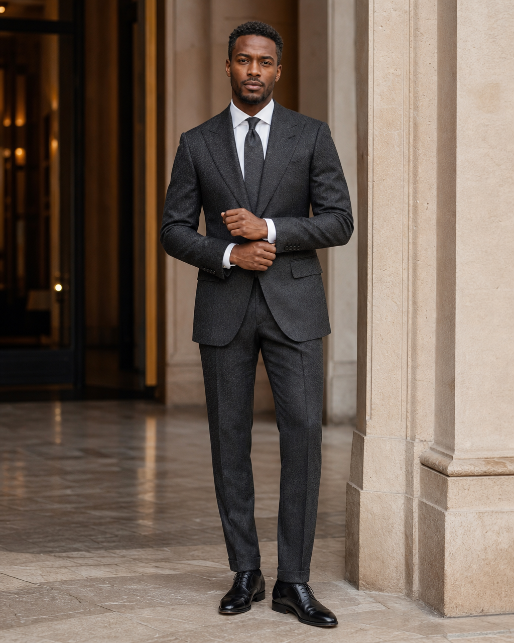 Charcoal Tweed Winter Suit - Custom Made to Measure front view