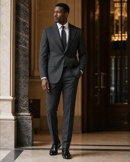 Charcoal Tweed Winter Suit - Custom Made to Measure side back view