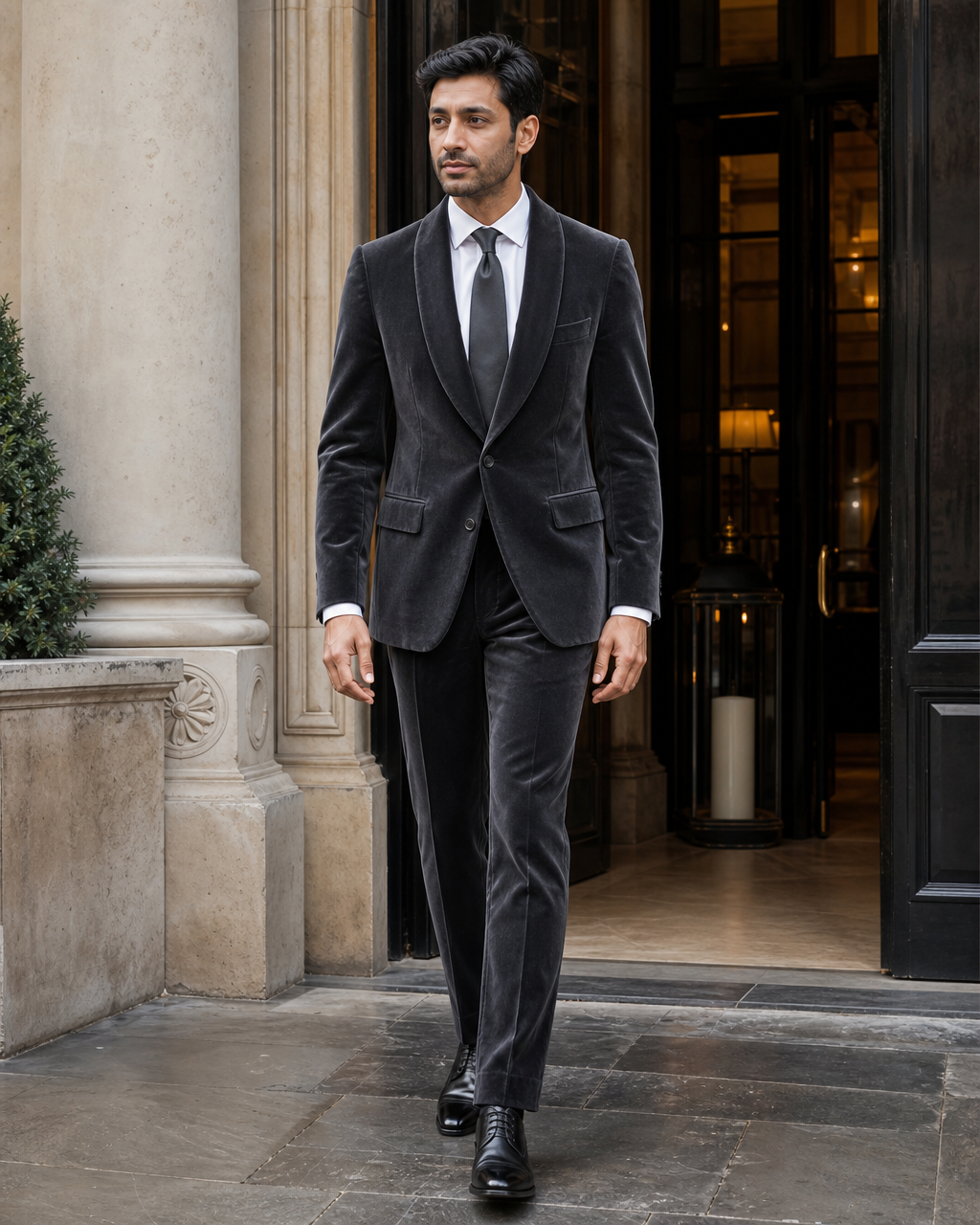 Charcoal Velvet Shawl Lapel Suit — Custom Made to Measure