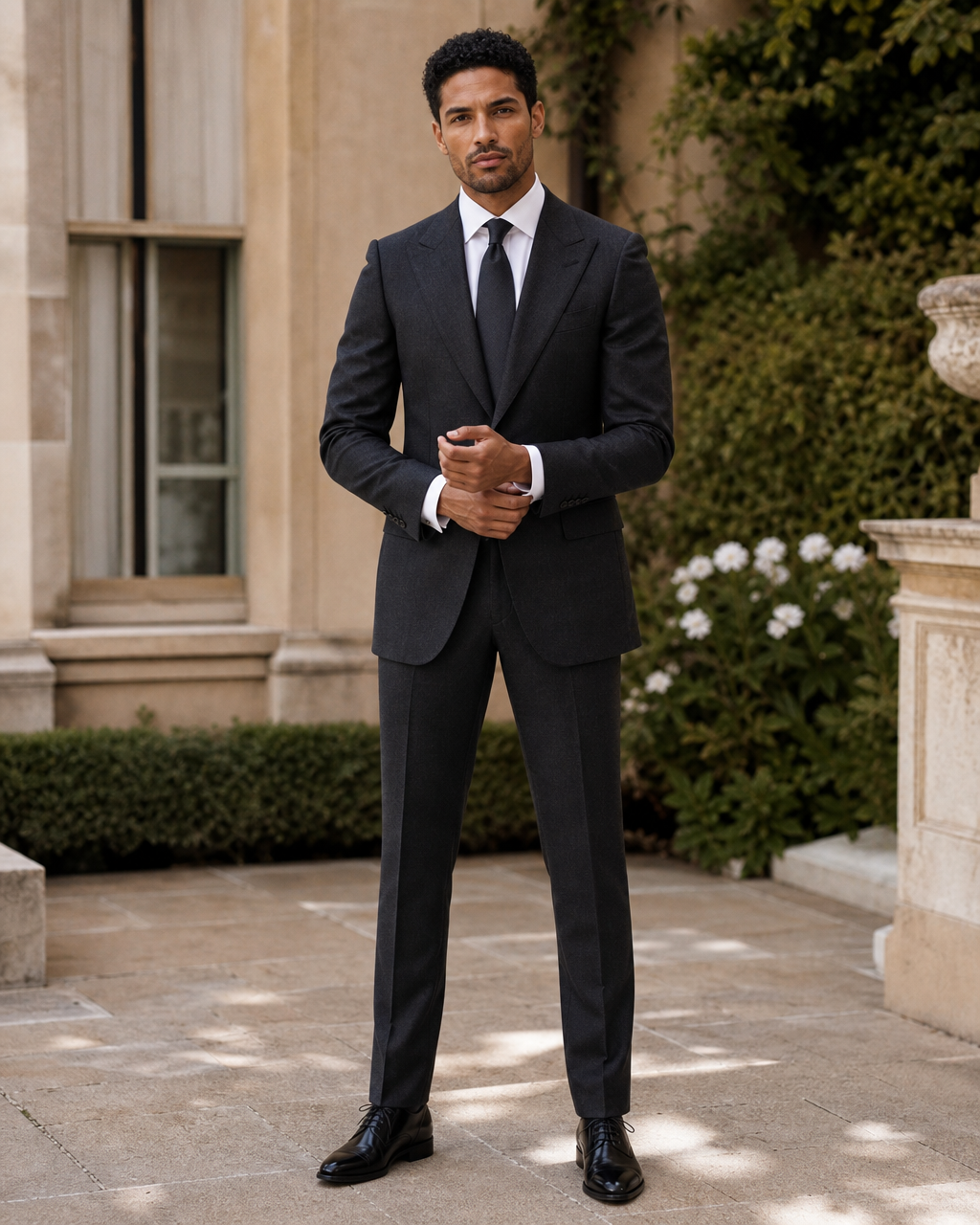 Charcoal Wool Outdoor Wedding Suit — Custom Made to Measure front view