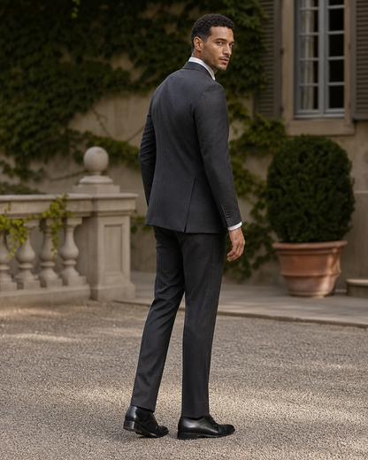 Charcoal Wool Outdoor Wedding Suit — Custom Made to Measure side back view