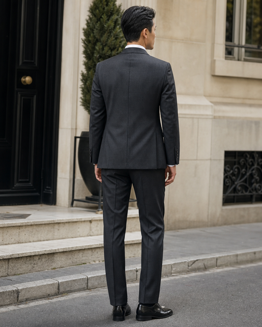 Charcoal Wool Shawl Lapel Suit - Custom Made to Measure back view