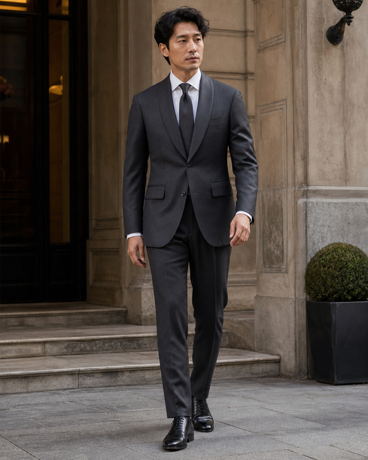 Charcoal Wool Shawl Lapel Suit - Custom Made to Measure front view