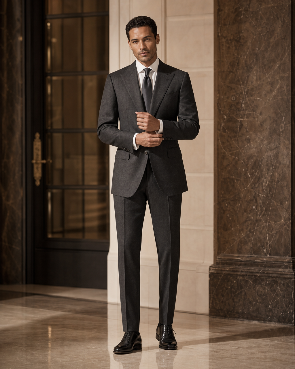 Charcoal Wool Winter Suit - Custom Made to Measure front view
