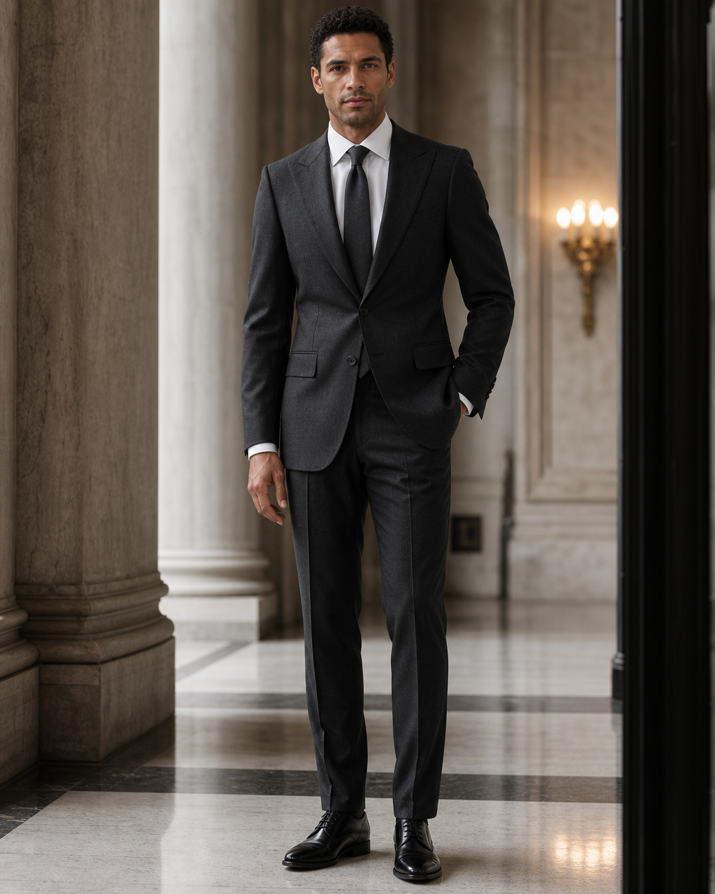 Charcoal Wool Winter Suit - Custom Made to Measure side back view