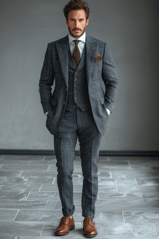 Charcoal Grey Silk Blend Cocktail Party Suit — Custom Made to Measure