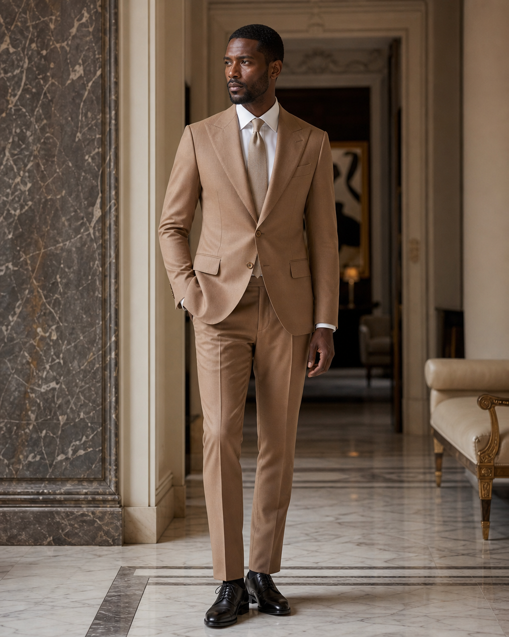 Clay Cotton Beach Wedding Suit - Custom Made to Measure side back view