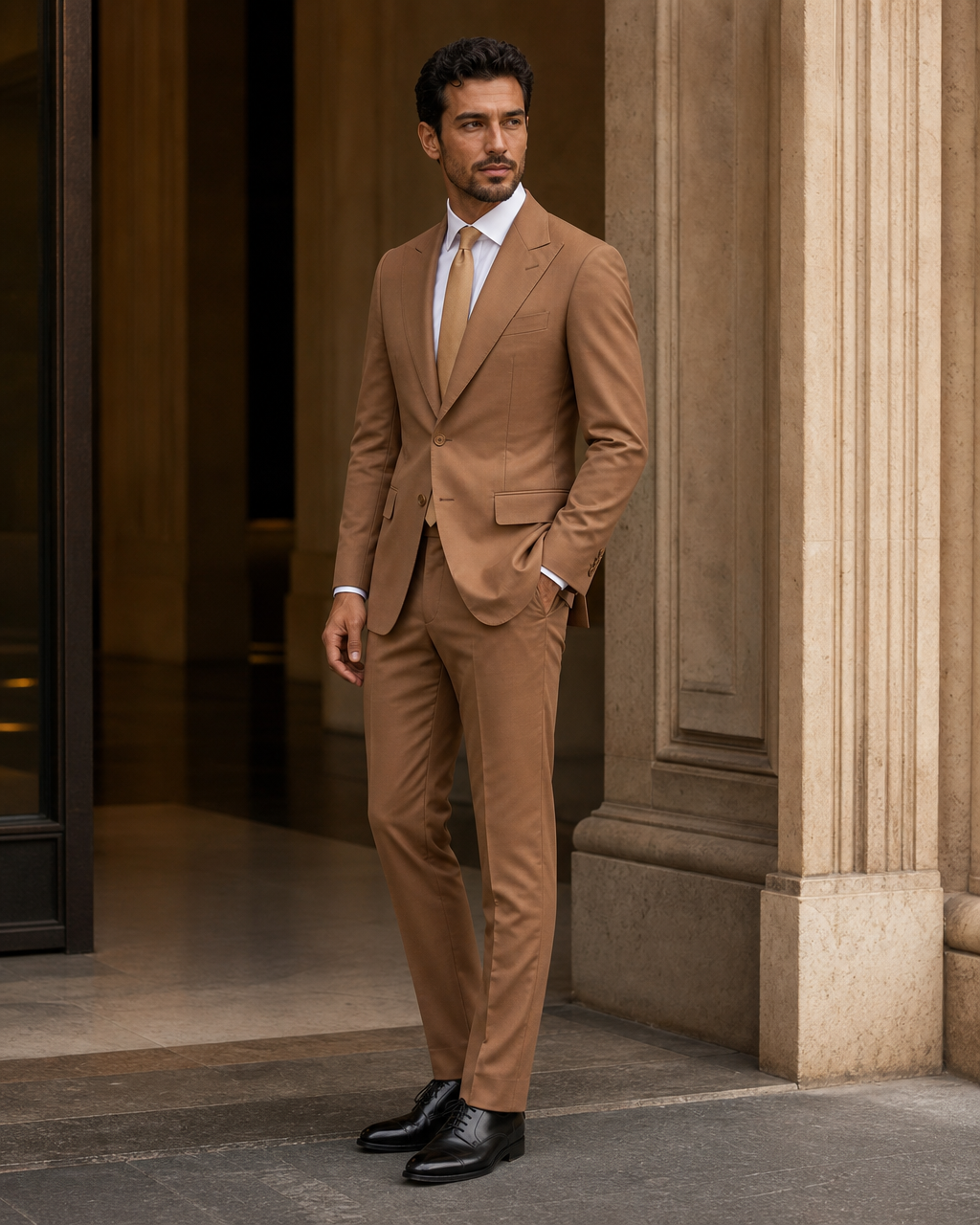 Clay Cotton Outdoor Wedding Suit - Custom Made to Measure side back view