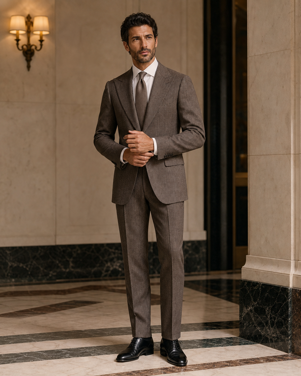 Clay Herringbone Winter Suit - Custom Made to Measure front view