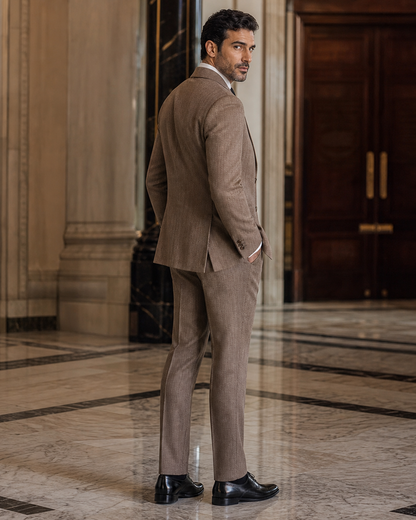Clay Herringbone Winter Suit - Custom Made to Measure side back view