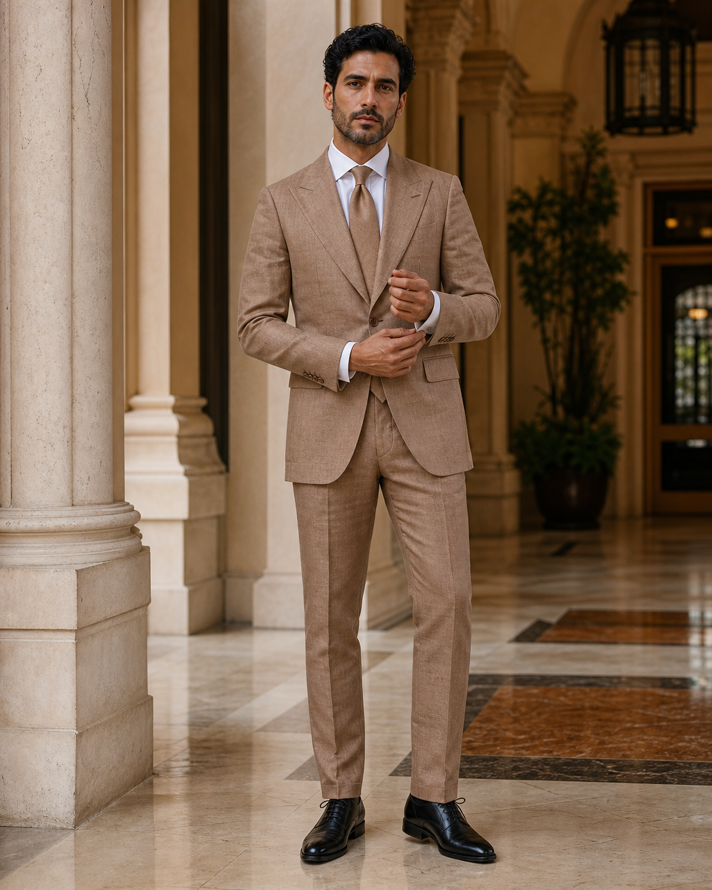 Clay Linen Beach Wedding Suit - Custom Made to Measure front view