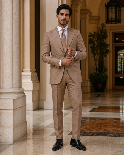 Clay Linen Beach Wedding Suit - Custom Made to Measure front view