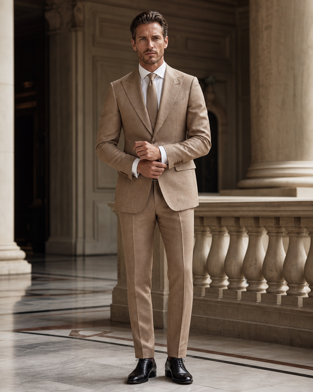 Clay Linen Outdoor Wedding Suit - Custom Made to Measure front view