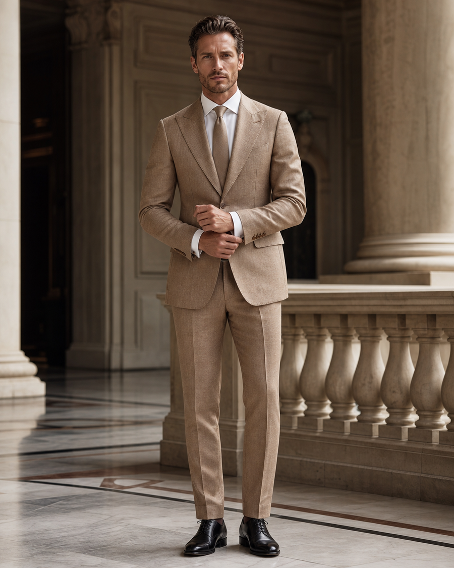 Clay Linen Outdoor Wedding Suit — Custom Made to Measure