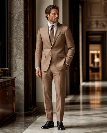 Clay Linen Outdoor Wedding Suit - Custom Made to Measure side back view
