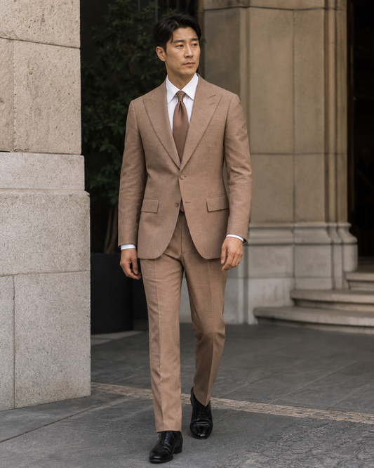 Clay Linen Peak Lapel Suit - Custom Made to Measure front view