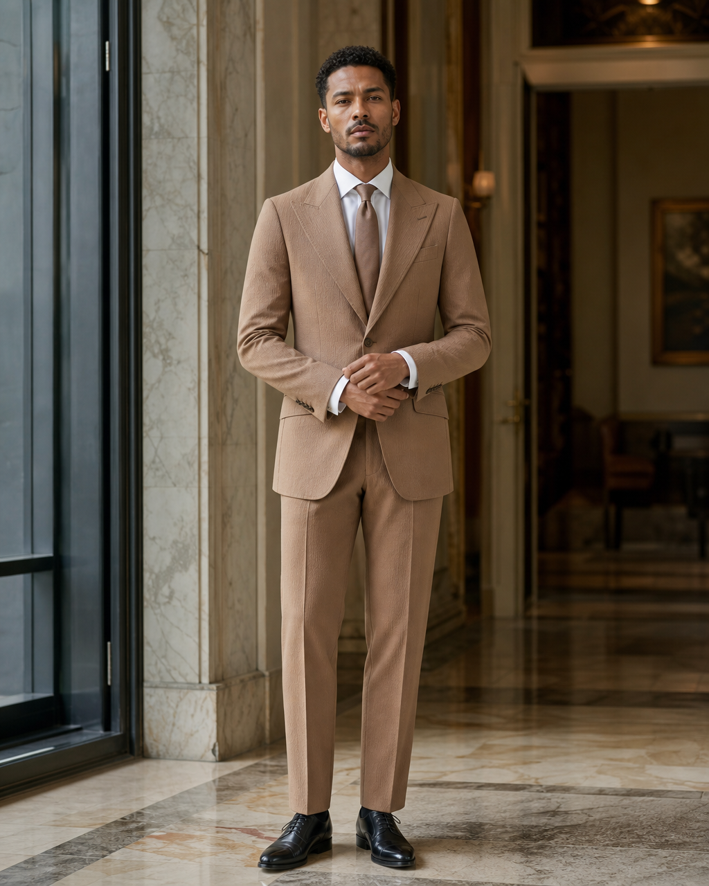 Clay Seersucker Beach Wedding Suit - Custom Made to Measure front view