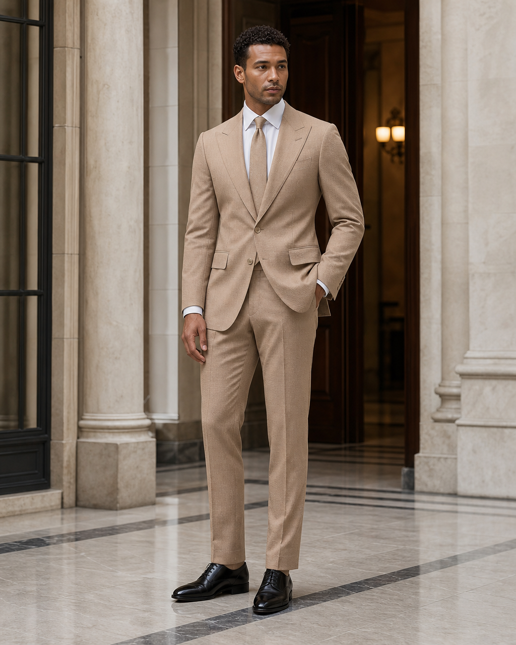 Clay Seersucker Beach Wedding Suit - Custom Made to Measure side back view