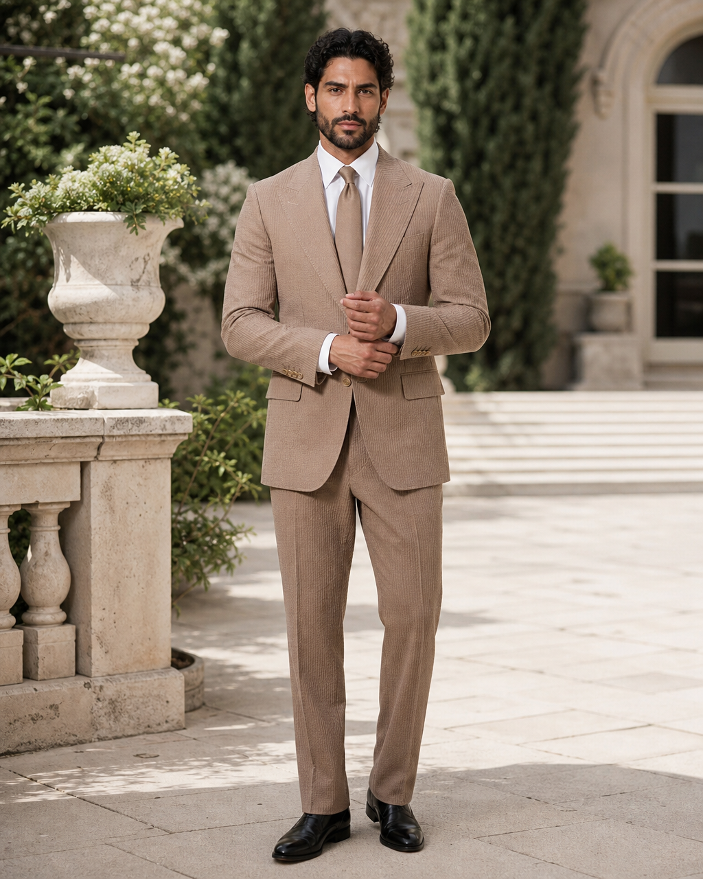 Clay Seersucker Outdoor Wedding Suit — Custom Made to Measure front view