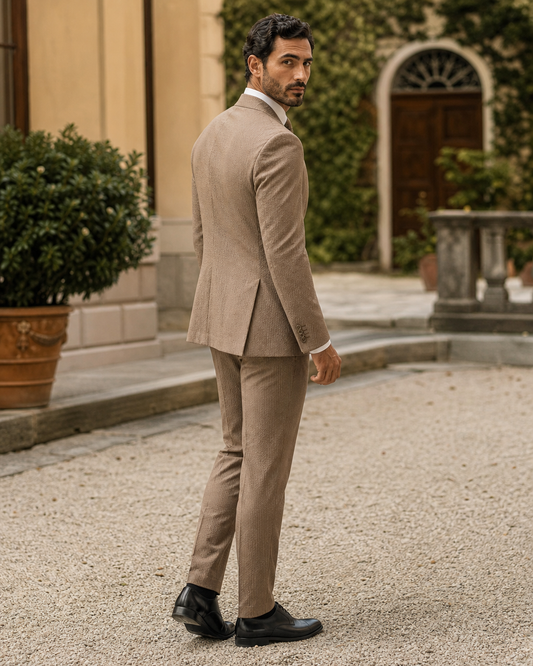 Clay Seersucker Outdoor Wedding Suit — Custom Made to Measure side back view