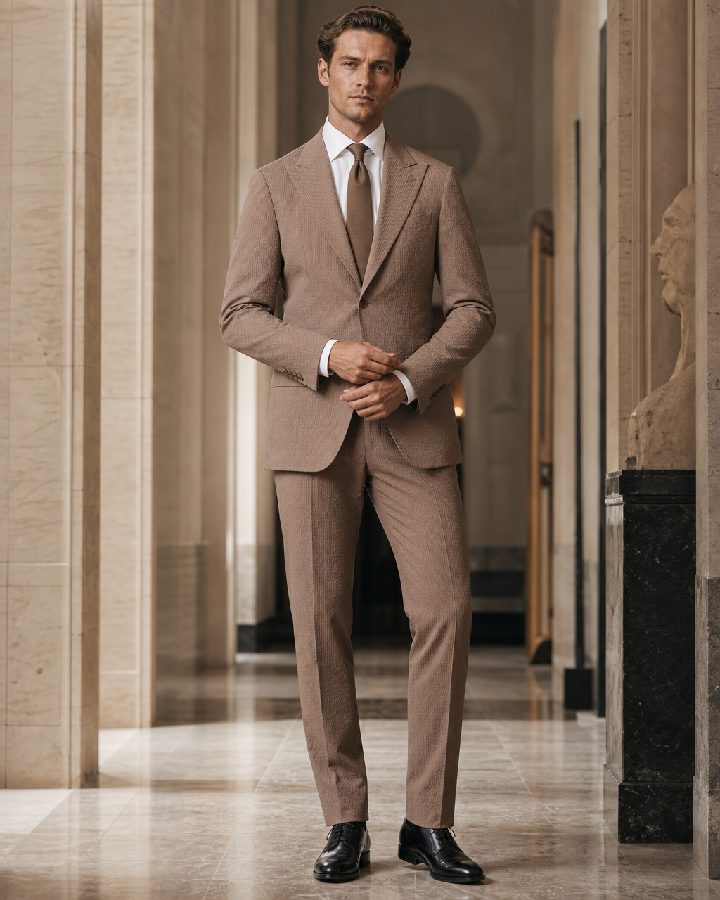 Clay Seersucker Summer Suit - Custom Made to Measure front view