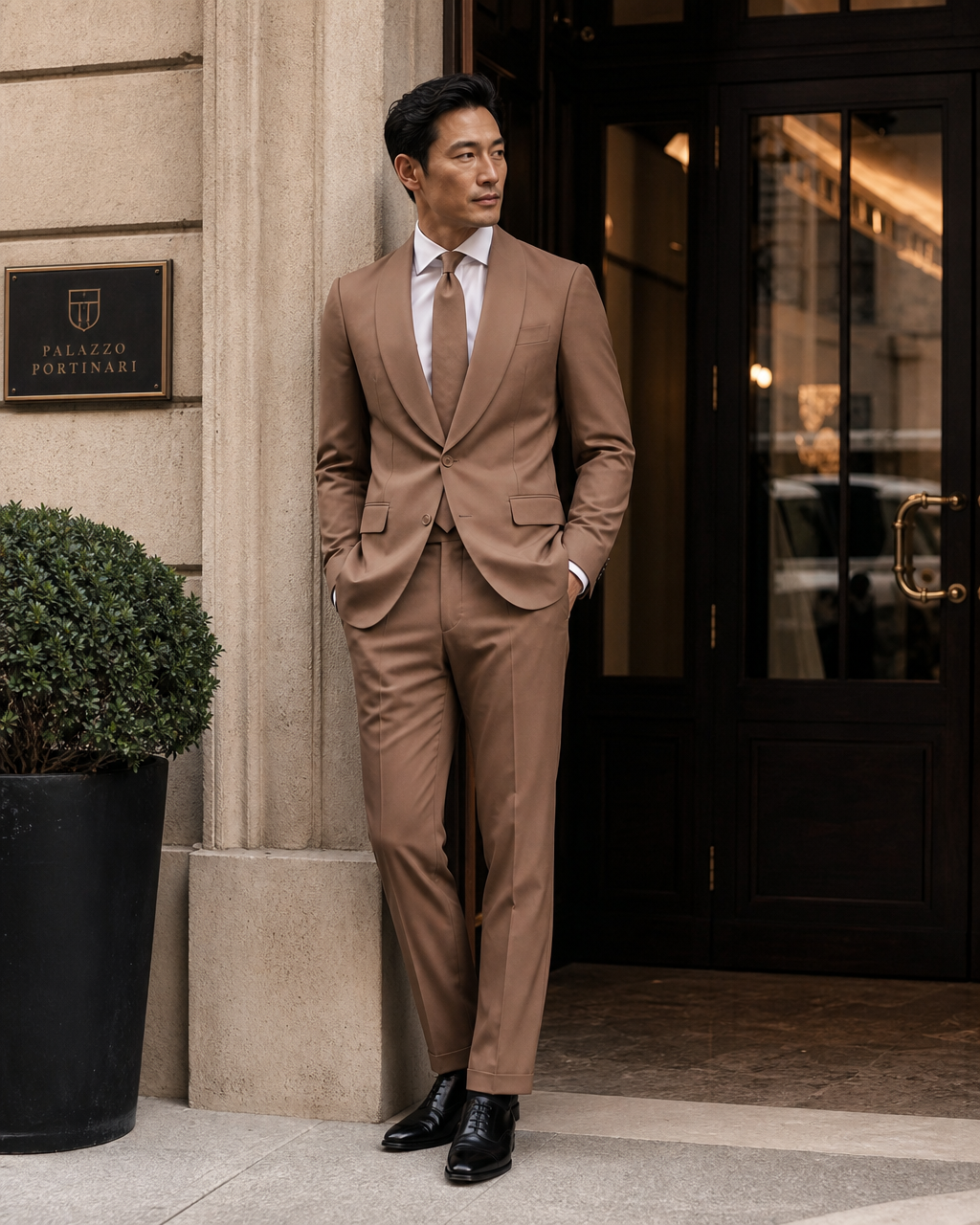 Clay Silk Blend Shawl Lapel Suit - Custom Made to Measure craftsmanship detail close up