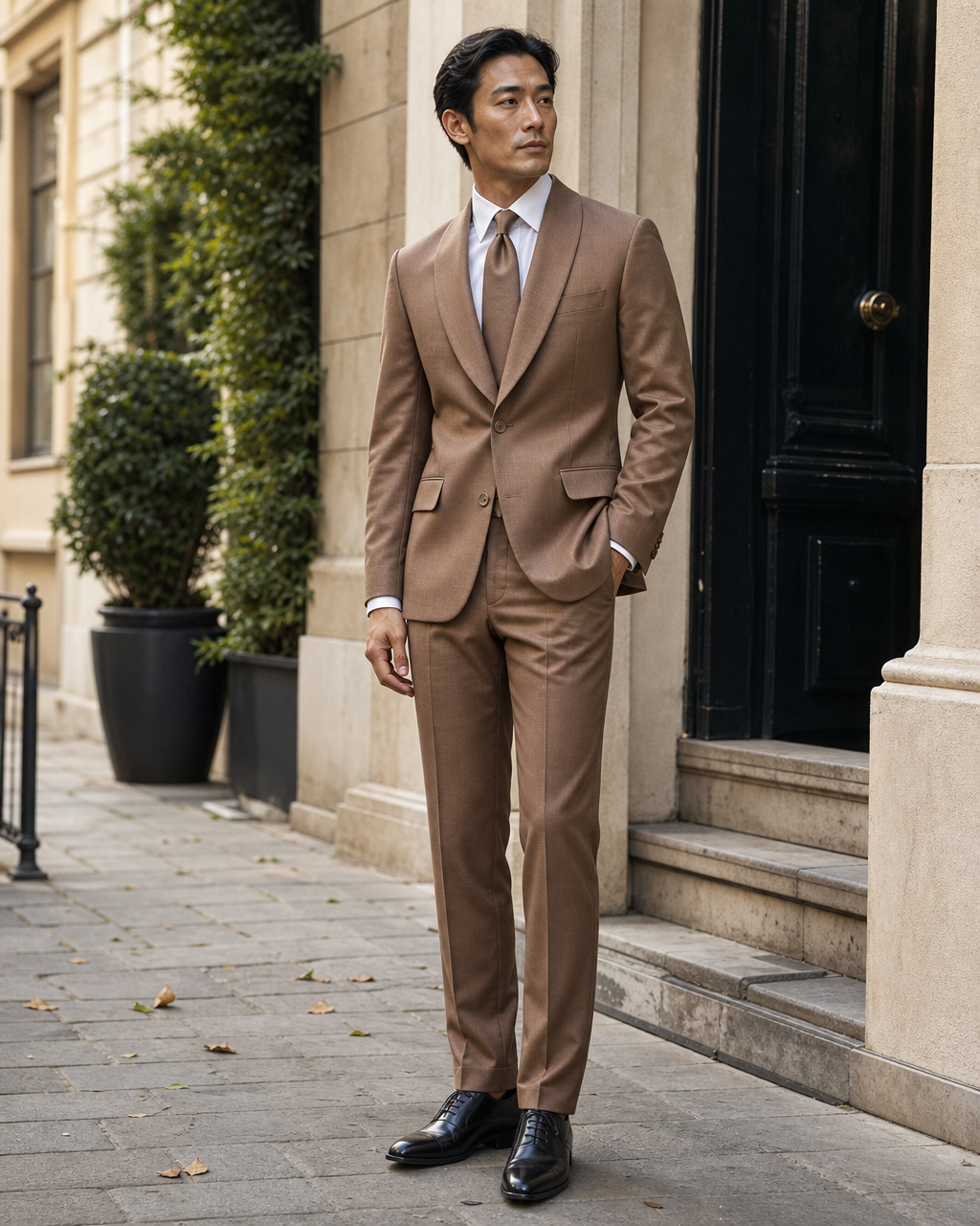 Clay Silk Blend Shawl Lapel Suit - Custom Made to Measure fabric texture close up