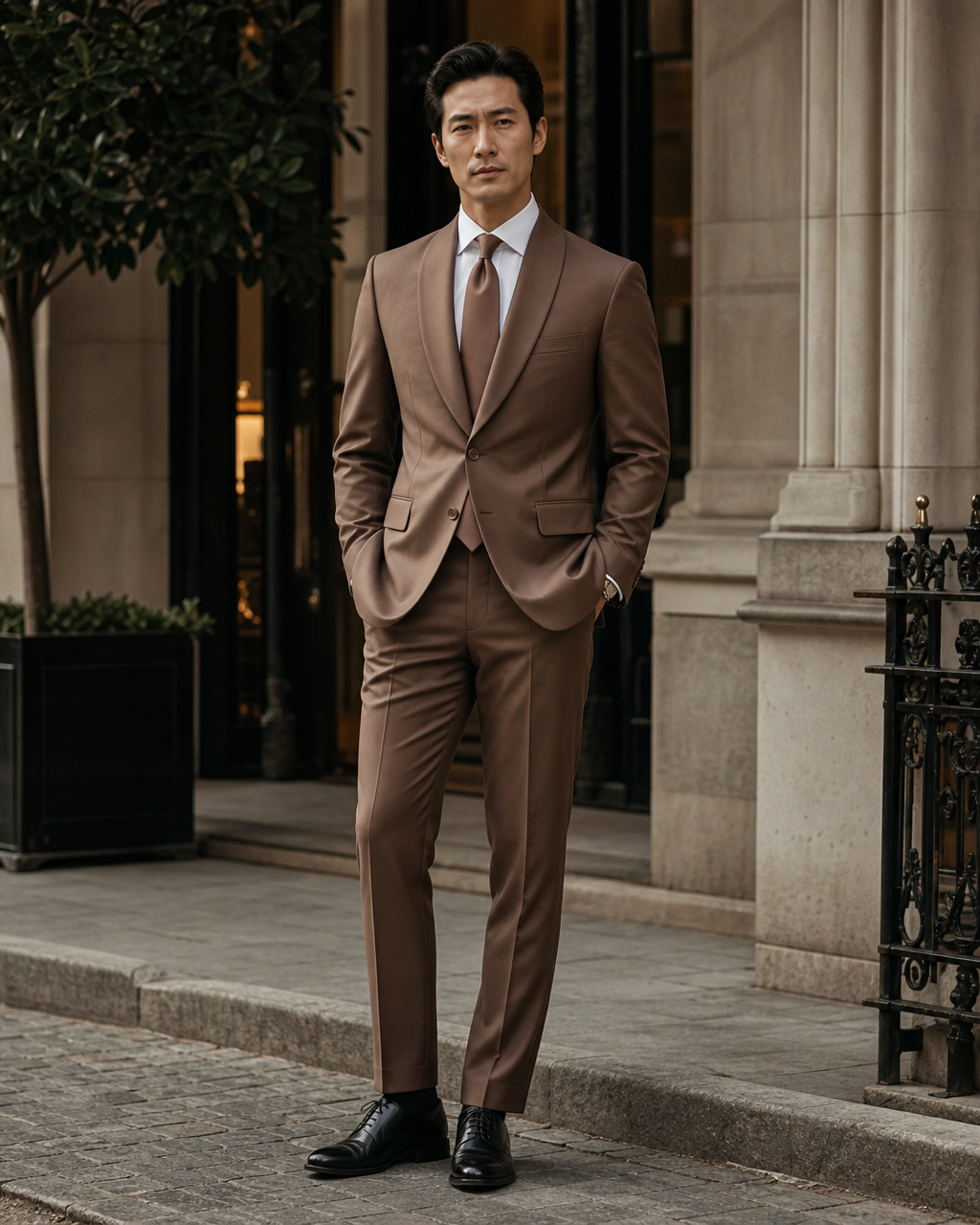 Clay Silk Blend Shawl Lapel Suit - Custom Made to Measure front view