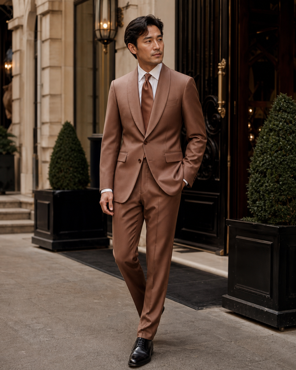 Clay Silk Blend Shawl Lapel Suit - Custom Made to Measure side three quarter view