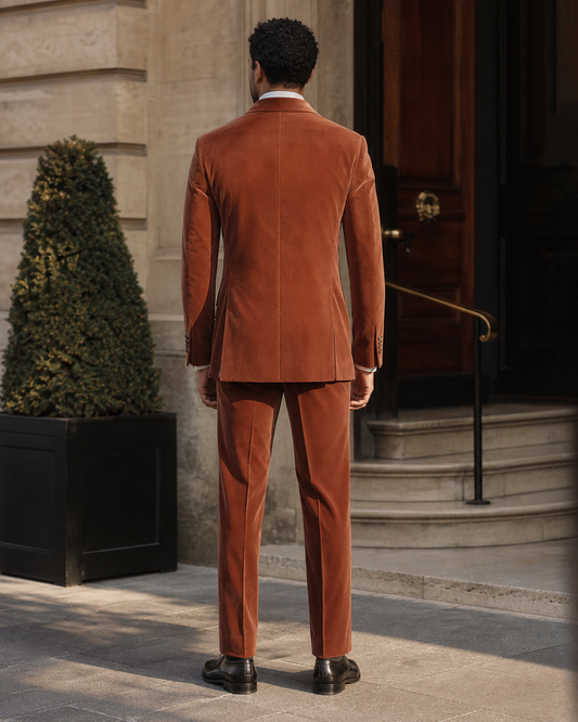 Clay Velvet Shawl Lapel Suit - Custom Made to Measure back view