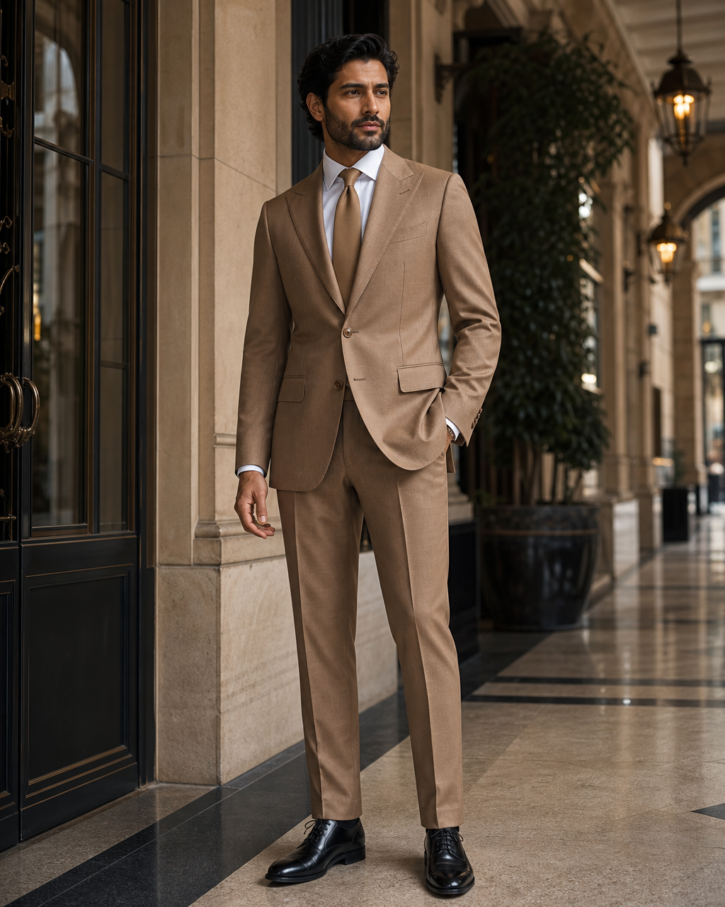 Clay Wool Outdoor Wedding Suit - Custom Made to Measure side back view