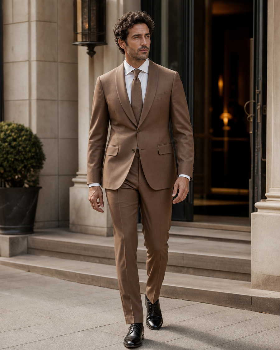 Clay Wool Shawl Lapel Suit — Custom Made to Measure
