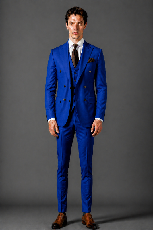 Cobalt Blue Silk Blend Double Breasted Suit — Custom Made to Measure