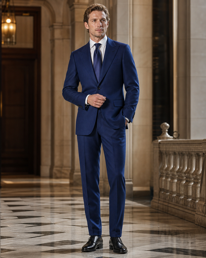 Cobalt Blue Cashmere Blend Winter Suit - Custom Made to Measure front view