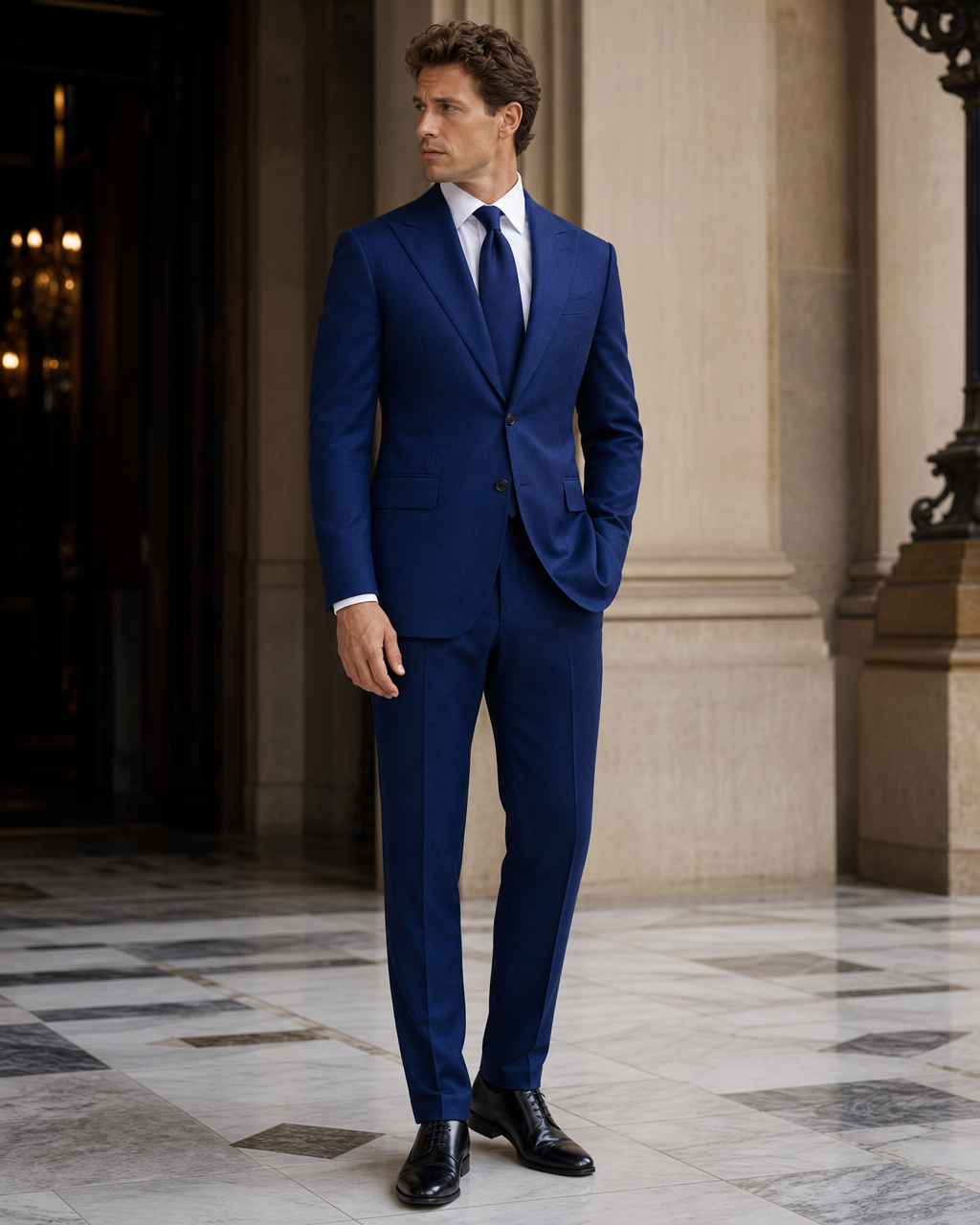 Cobalt Blue Cashmere Blend Winter Suit - Custom Made to Measure side back view
