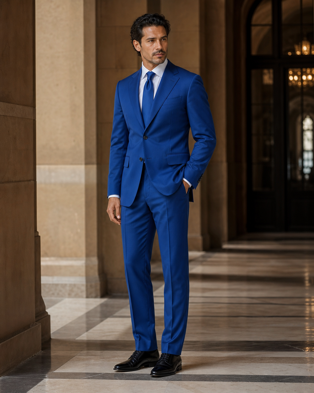 Cobalt Blue Cotton Beach Wedding Suit - Custom Made to Measure side back view