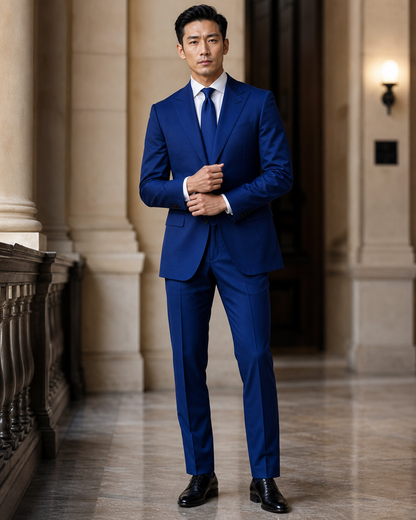 Cobalt Blue Cotton Outdoor Wedding Suit - Custom Made to Measure front view