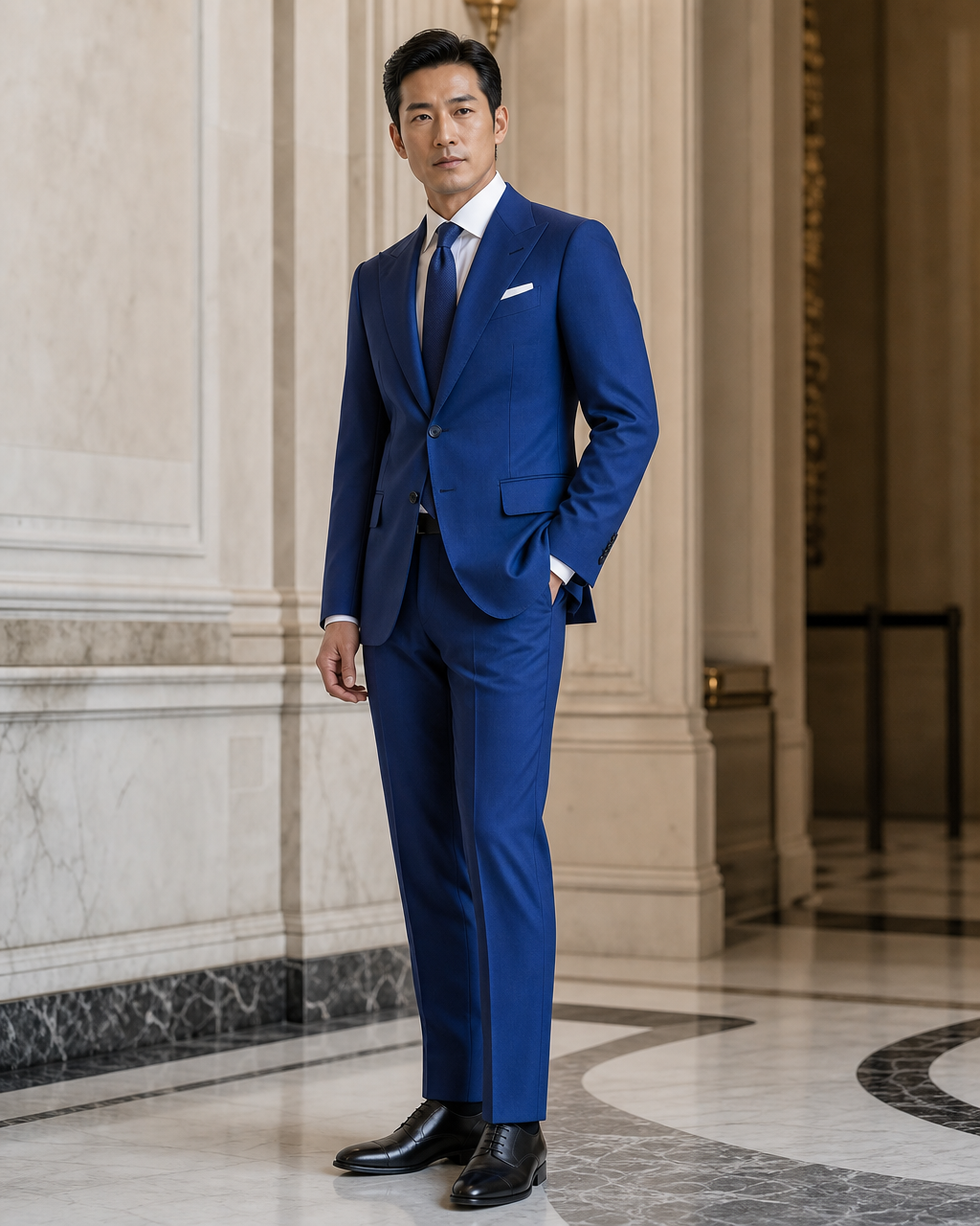 Cobalt Blue Cotton Outdoor Wedding Suit - Custom Made to Measure side back view